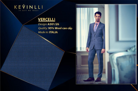 A301/28 Vercelli CVM - Vải Suit 95% Wool - Xanh Dương Trơn